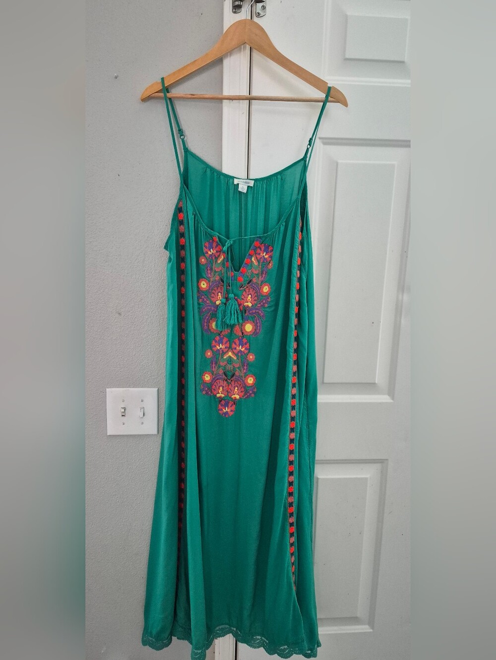 Sundance embroidered Boho green cami camisole long A line flowy summer dress XL - Picture 2 of 10